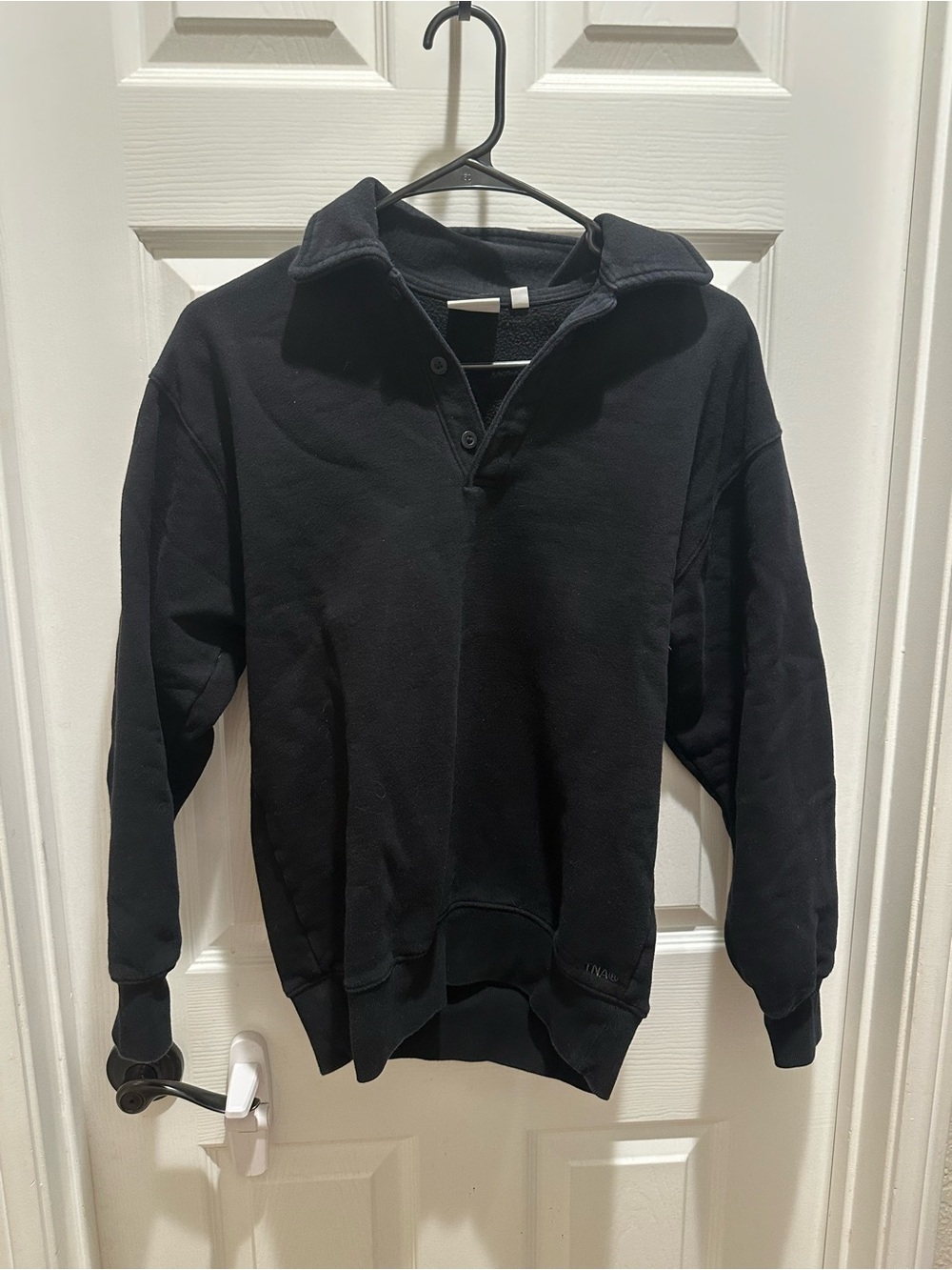 TNA Black quarter-button Sweater with Collared Neck